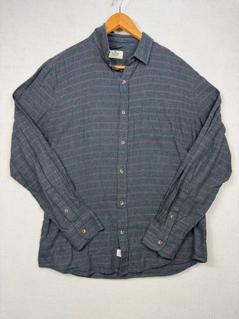 Marine Layer Gray Striped Button-Up Shirt Men’s Large Soft Cotton Casual
